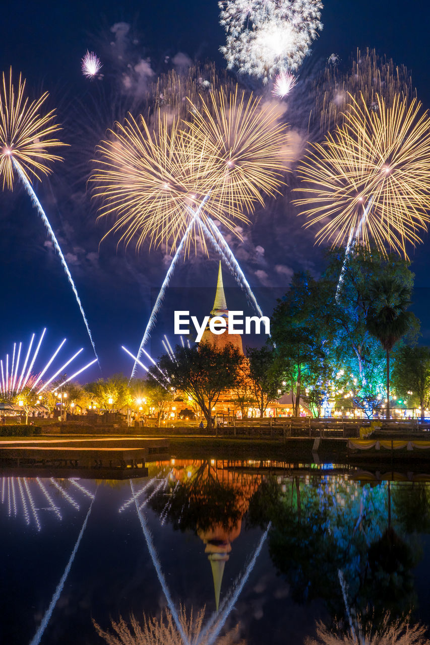 Firework display at night
