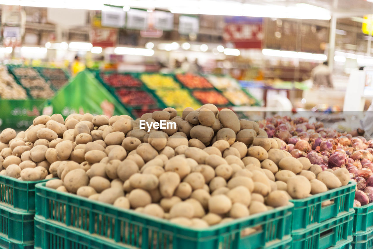 Various fruits and vegetables for sale at hyper market store