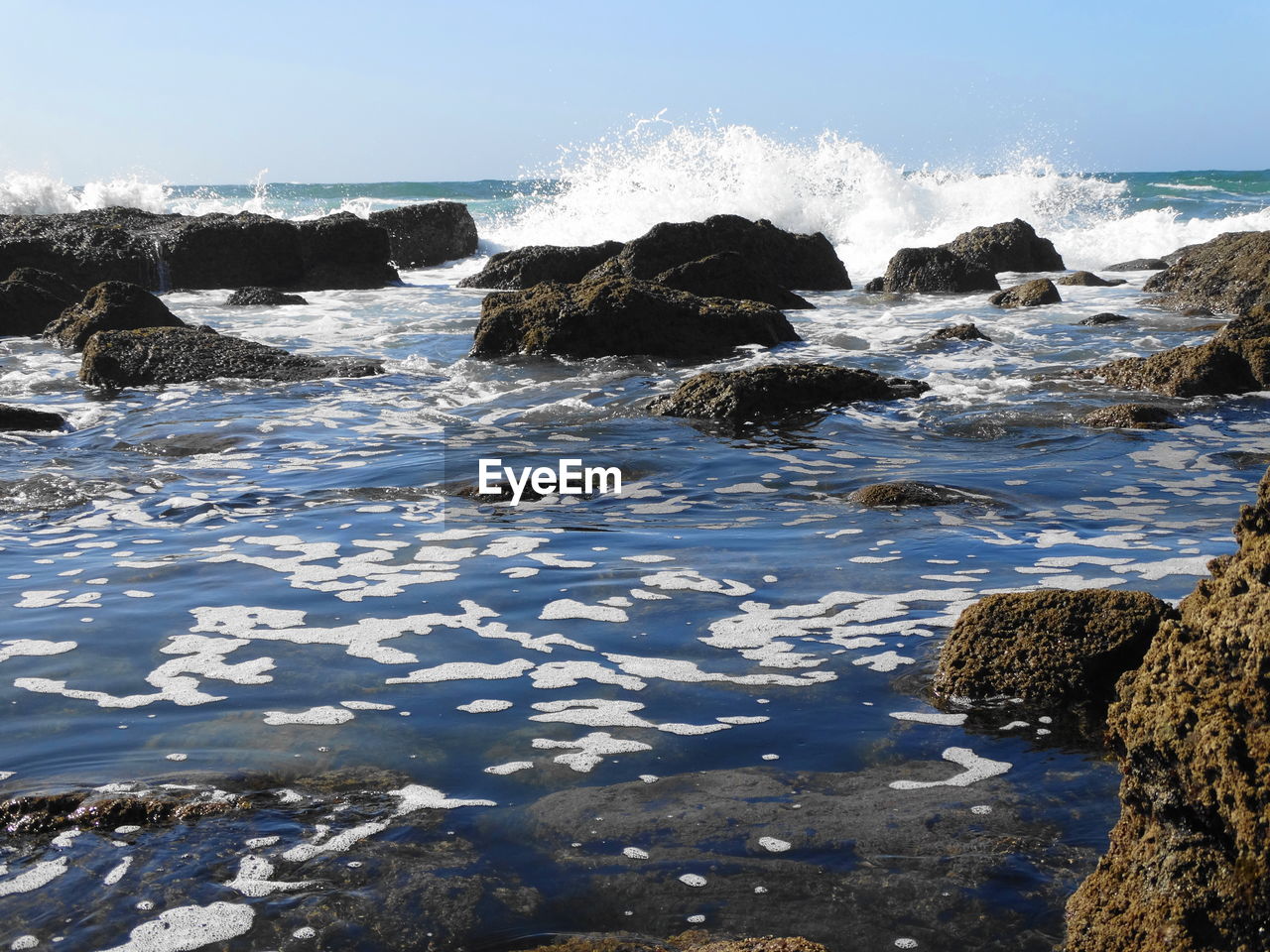 Scenic view of sea against clear sky