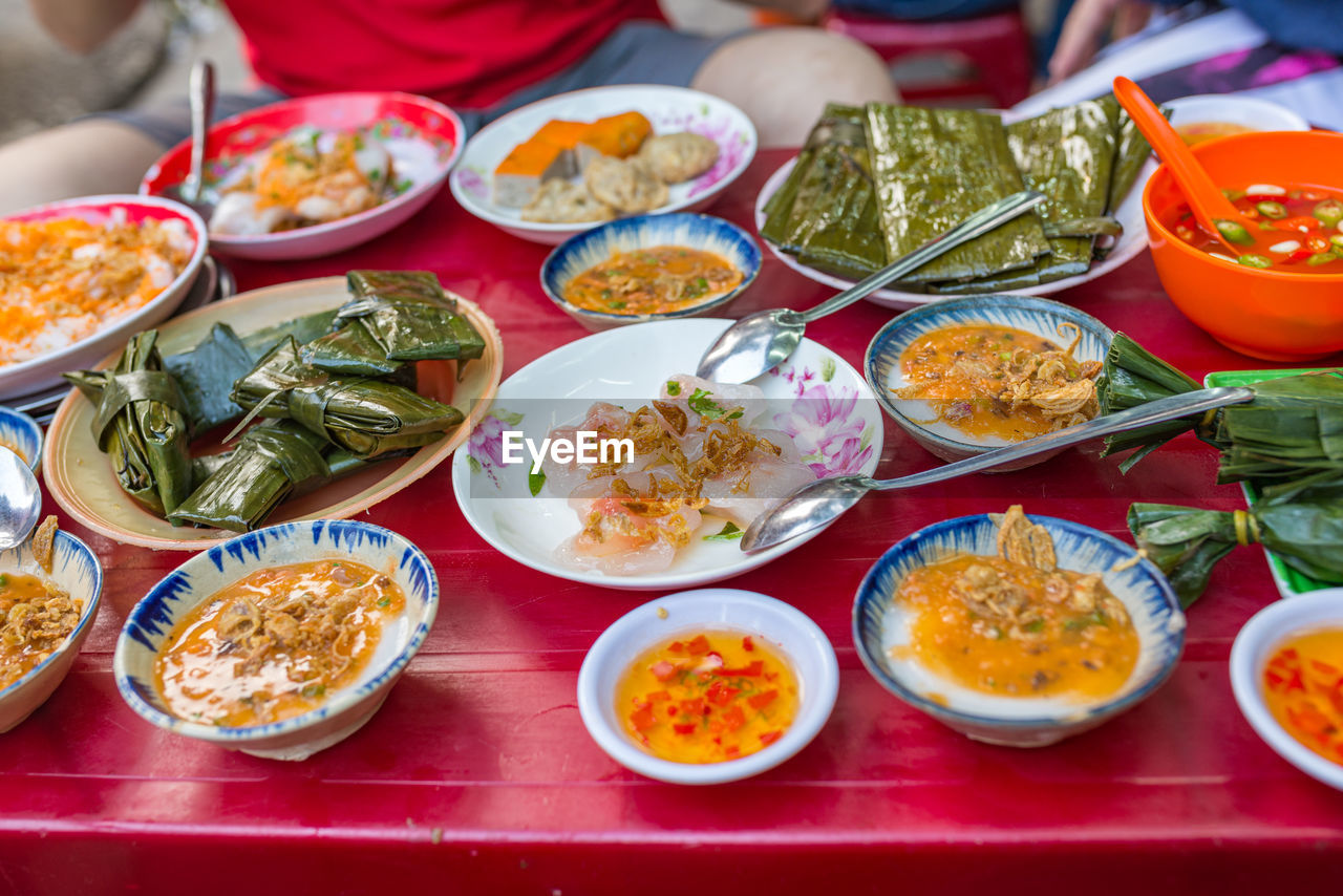 Vietnamese hue styled steamed rice cake with minced shrimps