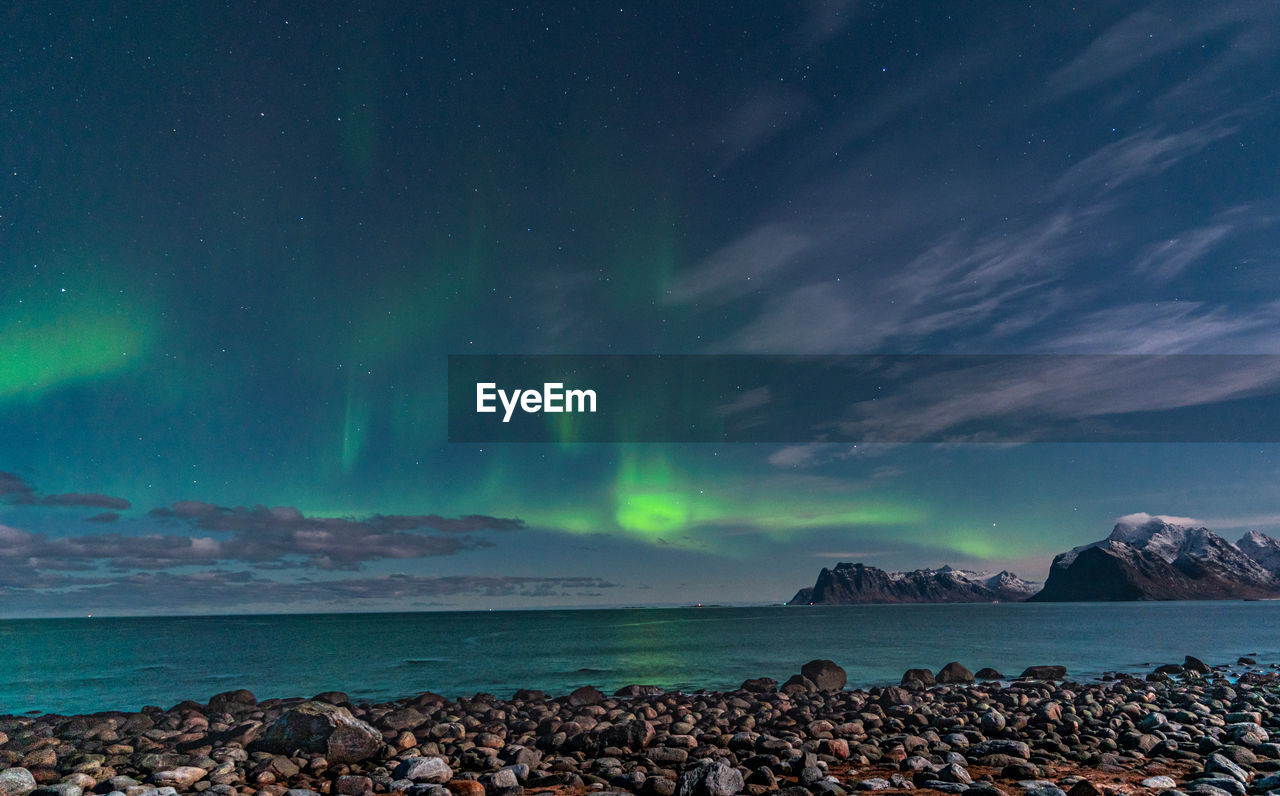 The northern lights in myrland, lofoten