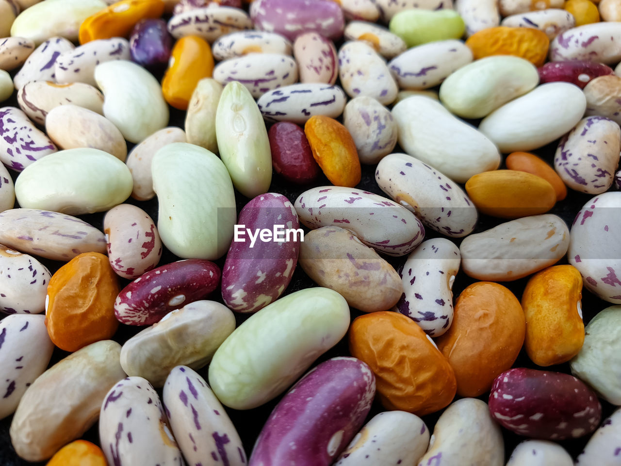 Low angle full frame shot of multi colored kidney beans for sale in market 