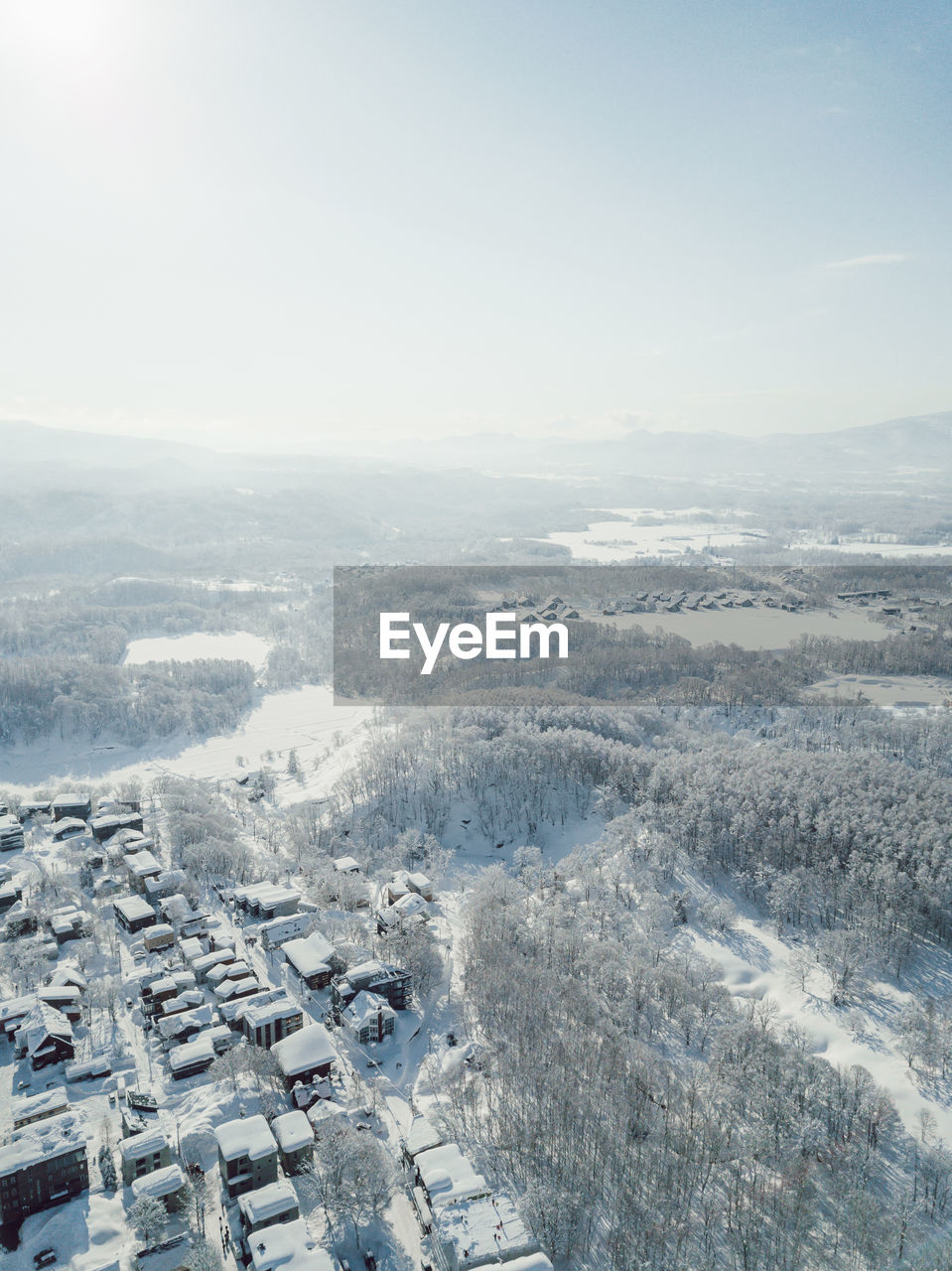 Aerial view of snow covered landscape