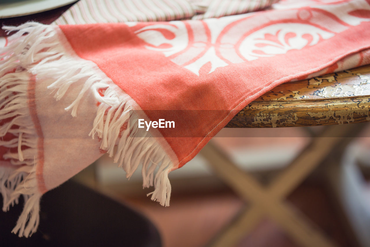 Close-up of textile on table