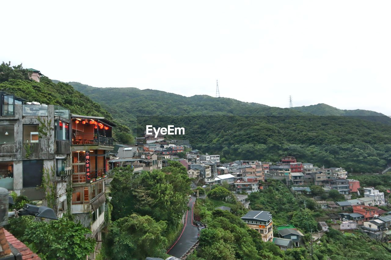 High angle view of townscape against sky