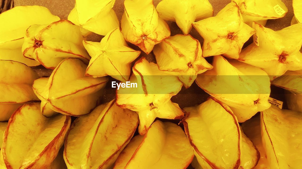 High angle view of starfruits on table