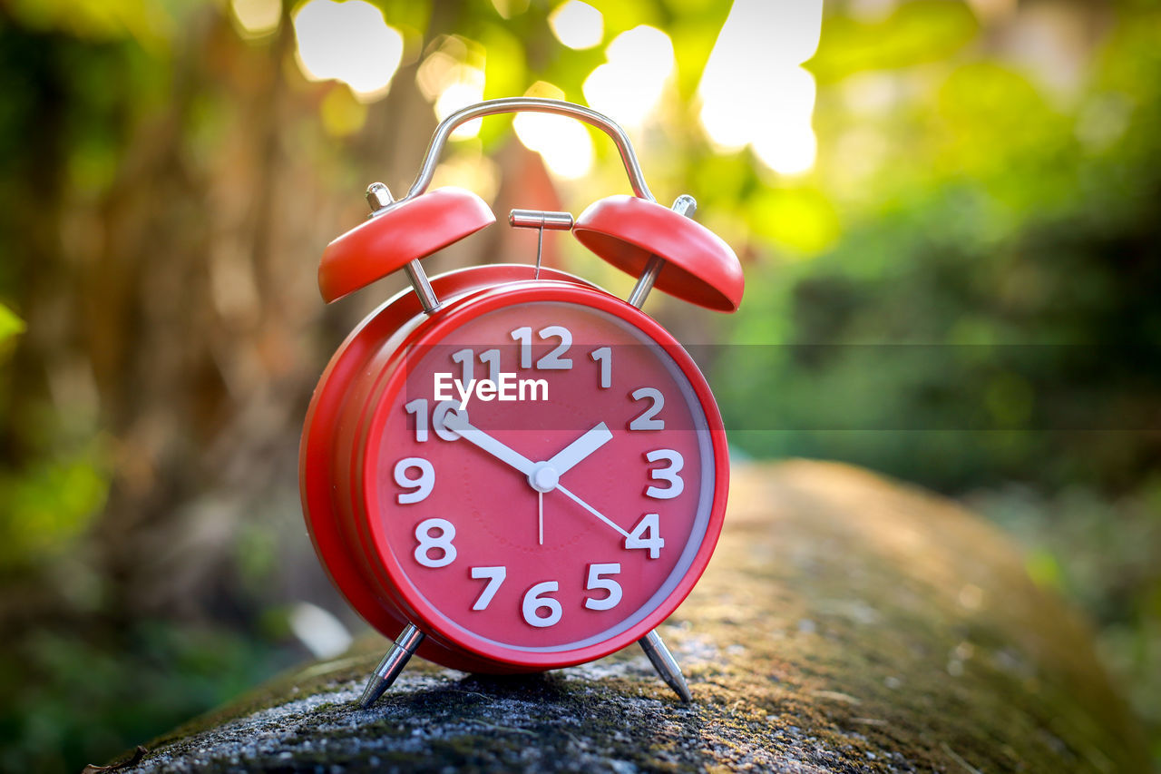 Close-up of clock on rock