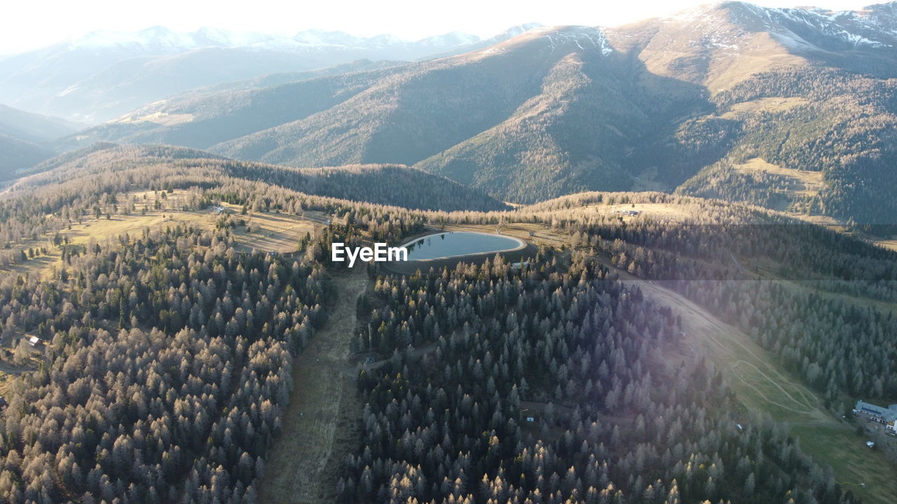 High angle view of mountains against sky