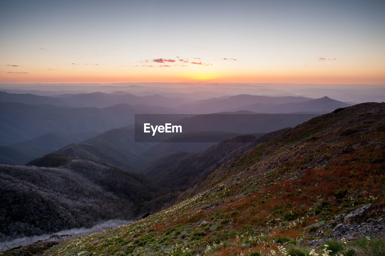 SCENIC VIEW OF MOUNTAIN AGAINST SKY DURING SUNSET