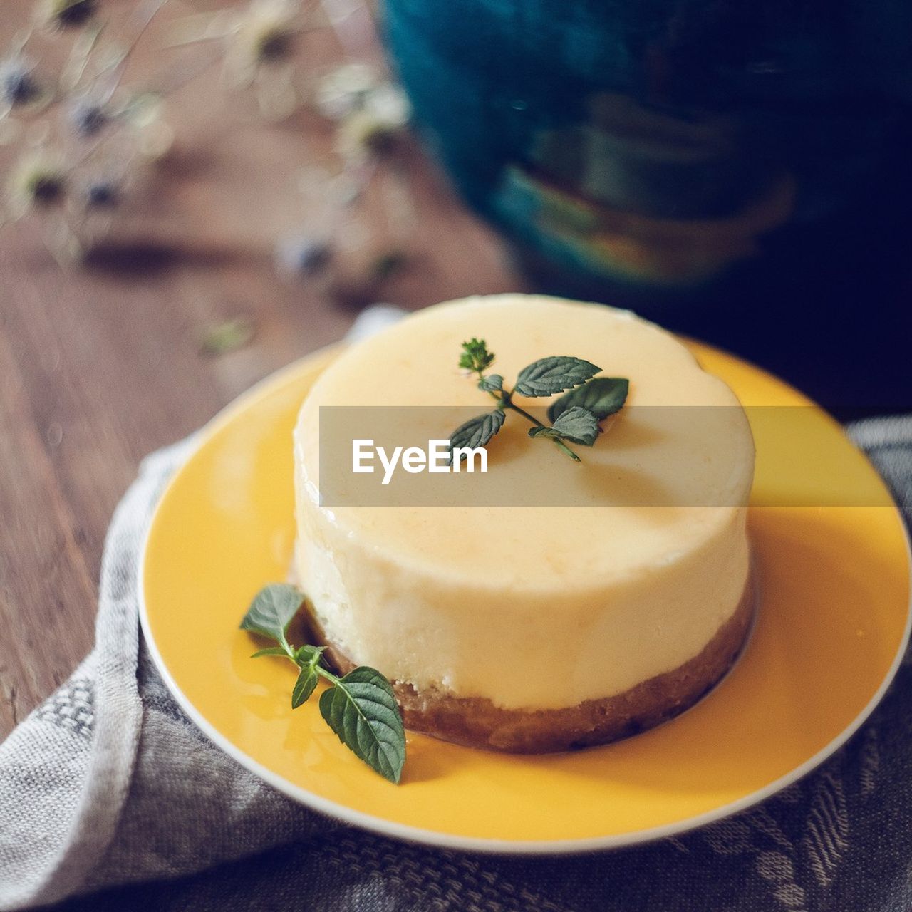 High angle view of cake in plate on table