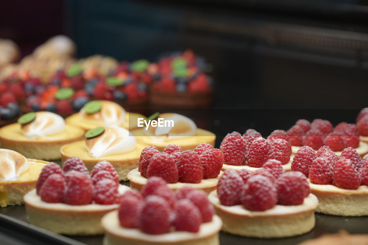 Cakes and desserts in a patisserie store