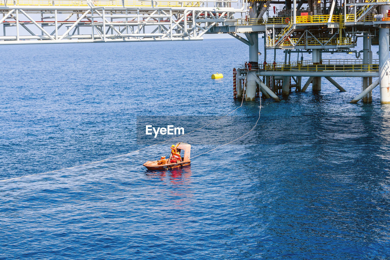 Fast rescue craft deployed at oil field