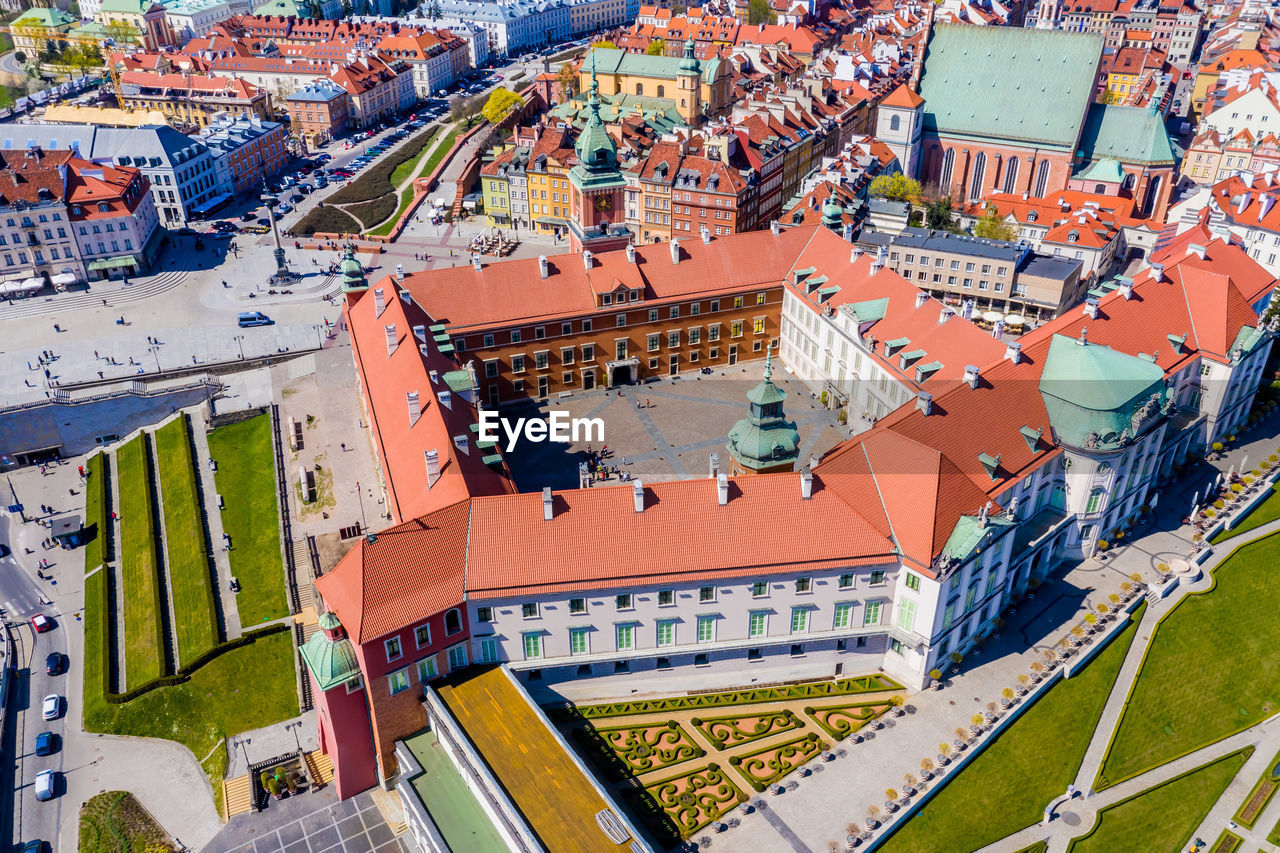 high angle view of buildings in town