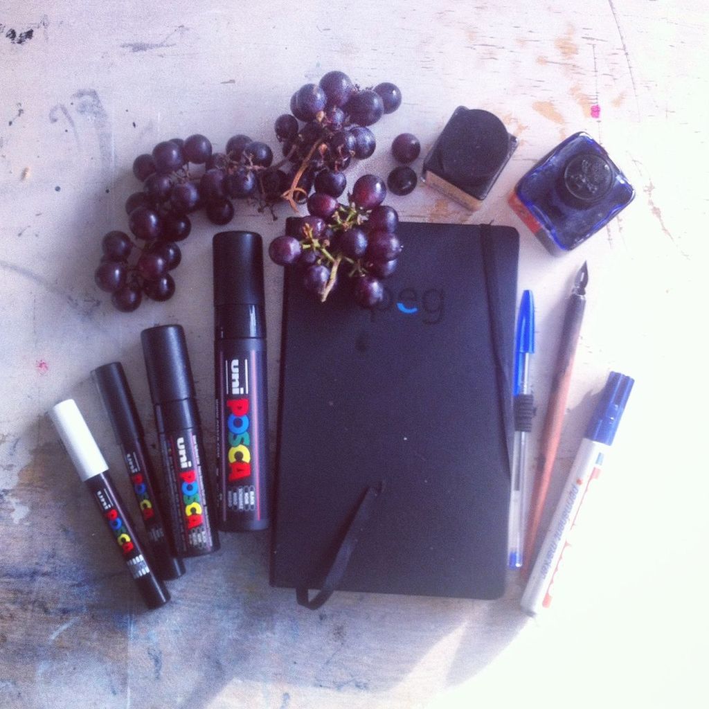 still life, indoors, high angle view, table, no people, technology, food, close-up, desk organizer, day