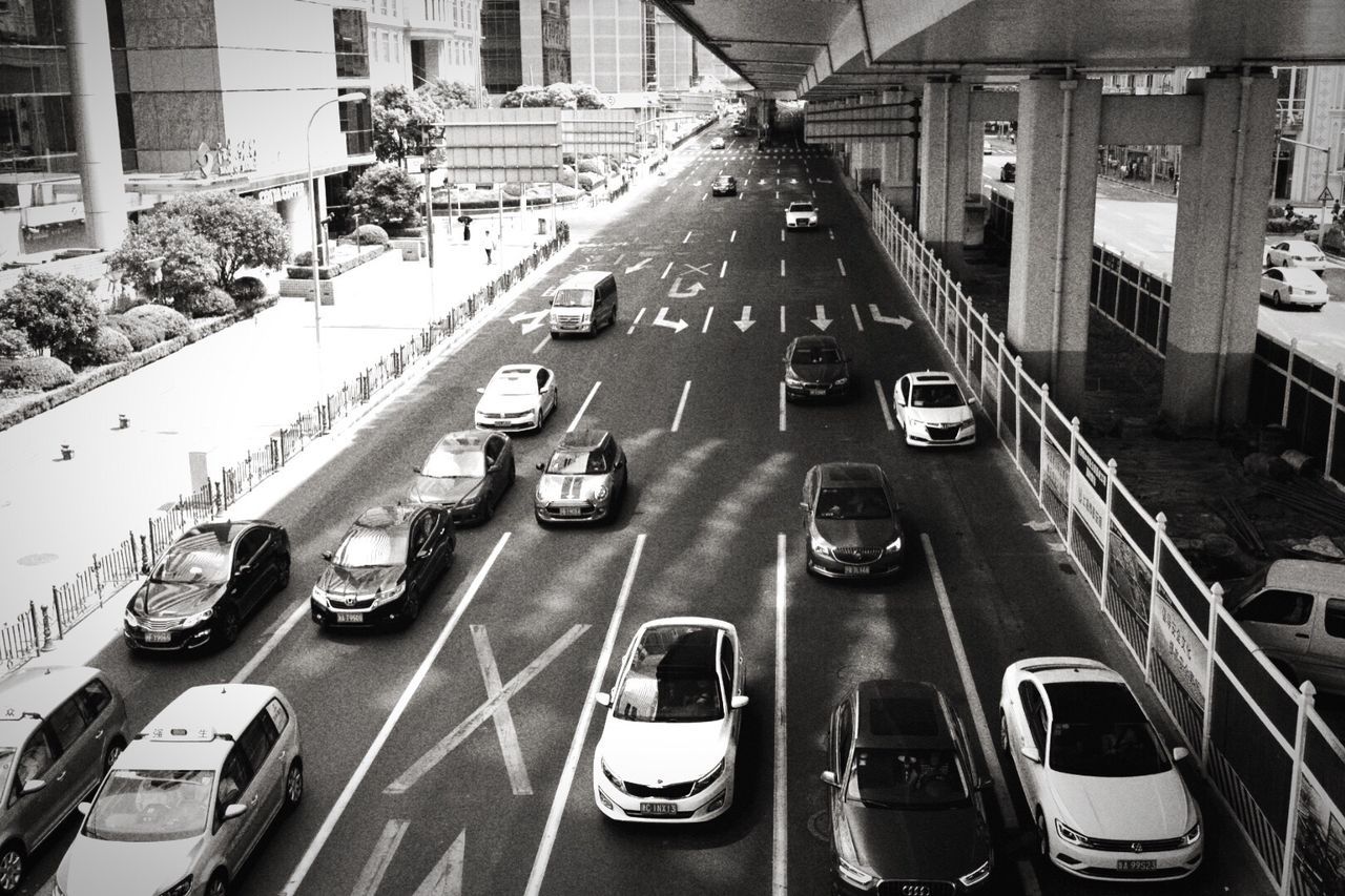High angle view of traffic on road in city
