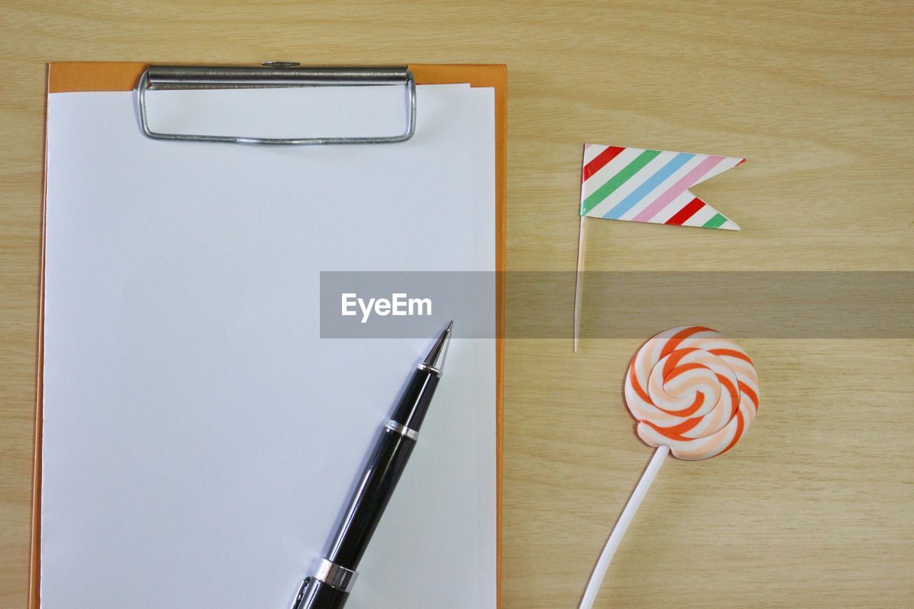 High angle view of pen on table