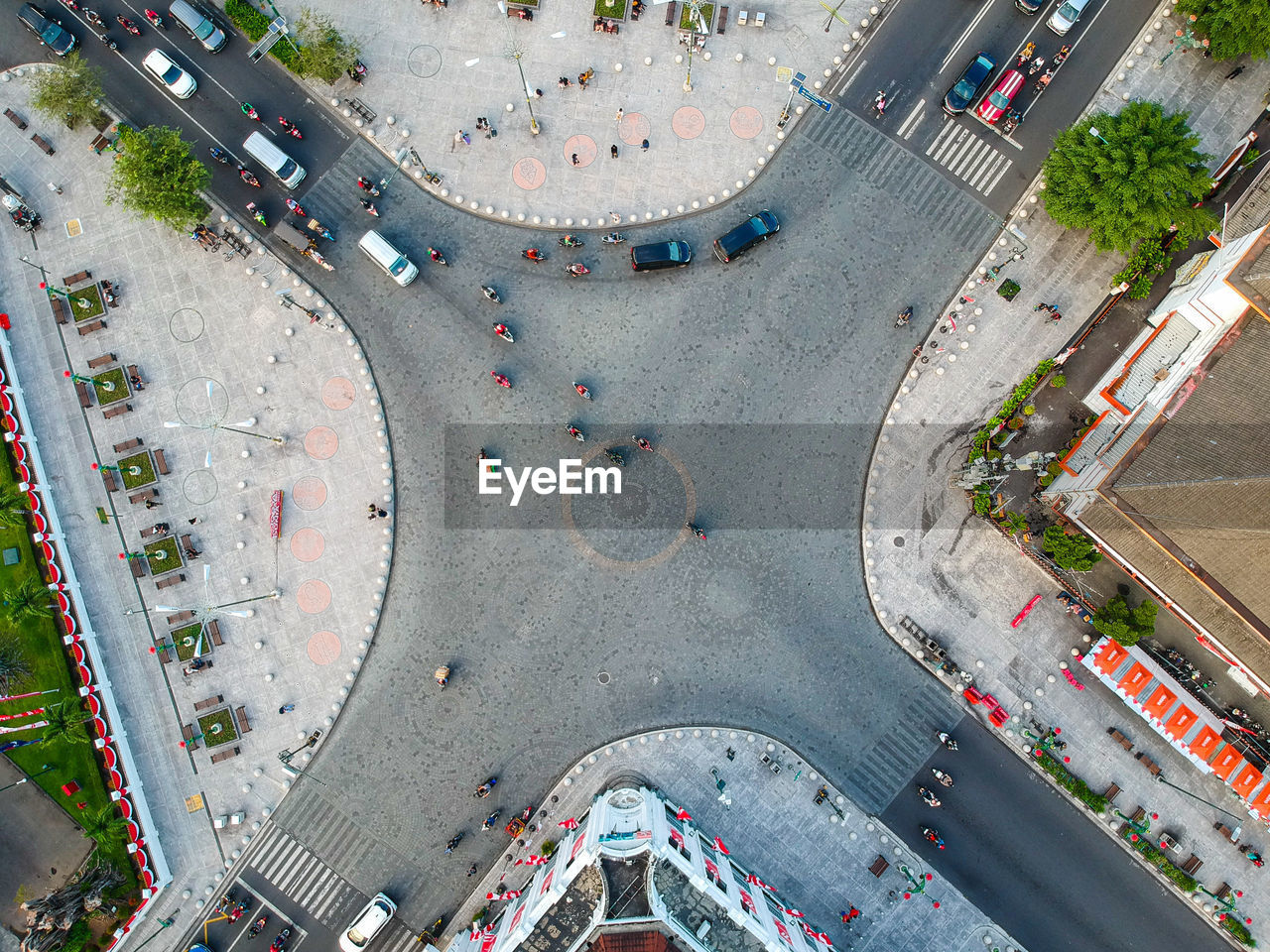 high angle view of people walking in city