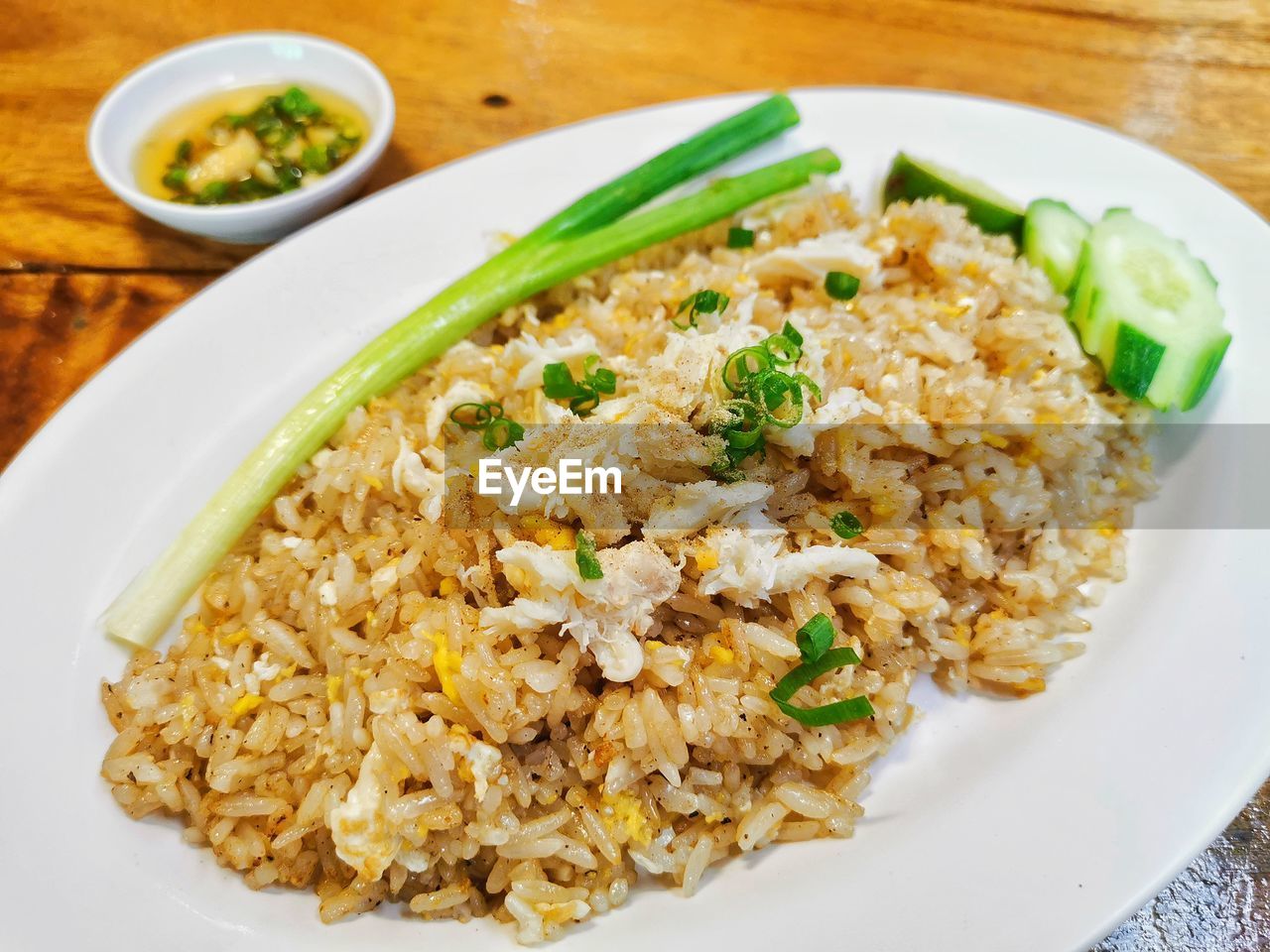 High angle view of fried rice served in plate