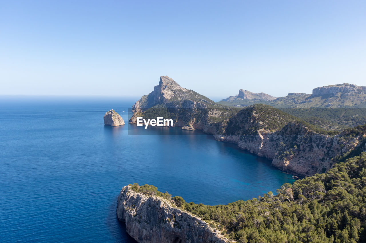 Mallorca landscape and cliffs seen from mirador es colomer on popular bike ride to cap formentor