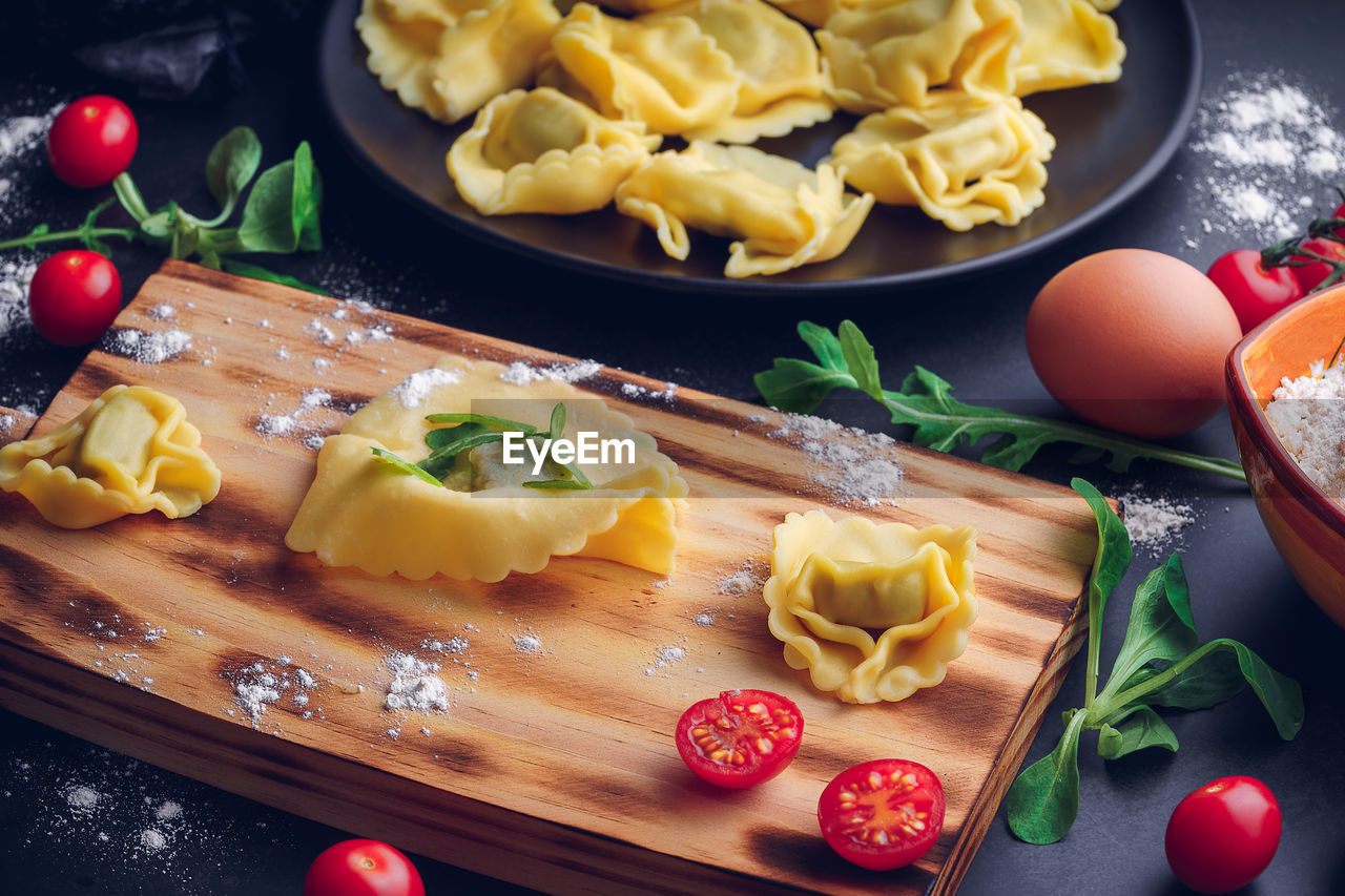 Italian pasta with ingredients. gastronomic concept