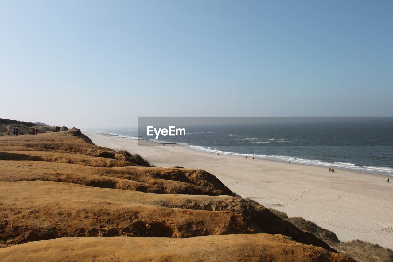 Scenic view of sea and beach against clear sky