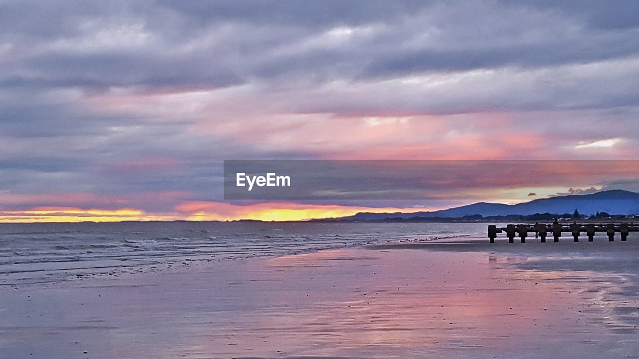 SCENIC VIEW OF BEACH DURING SUNSET