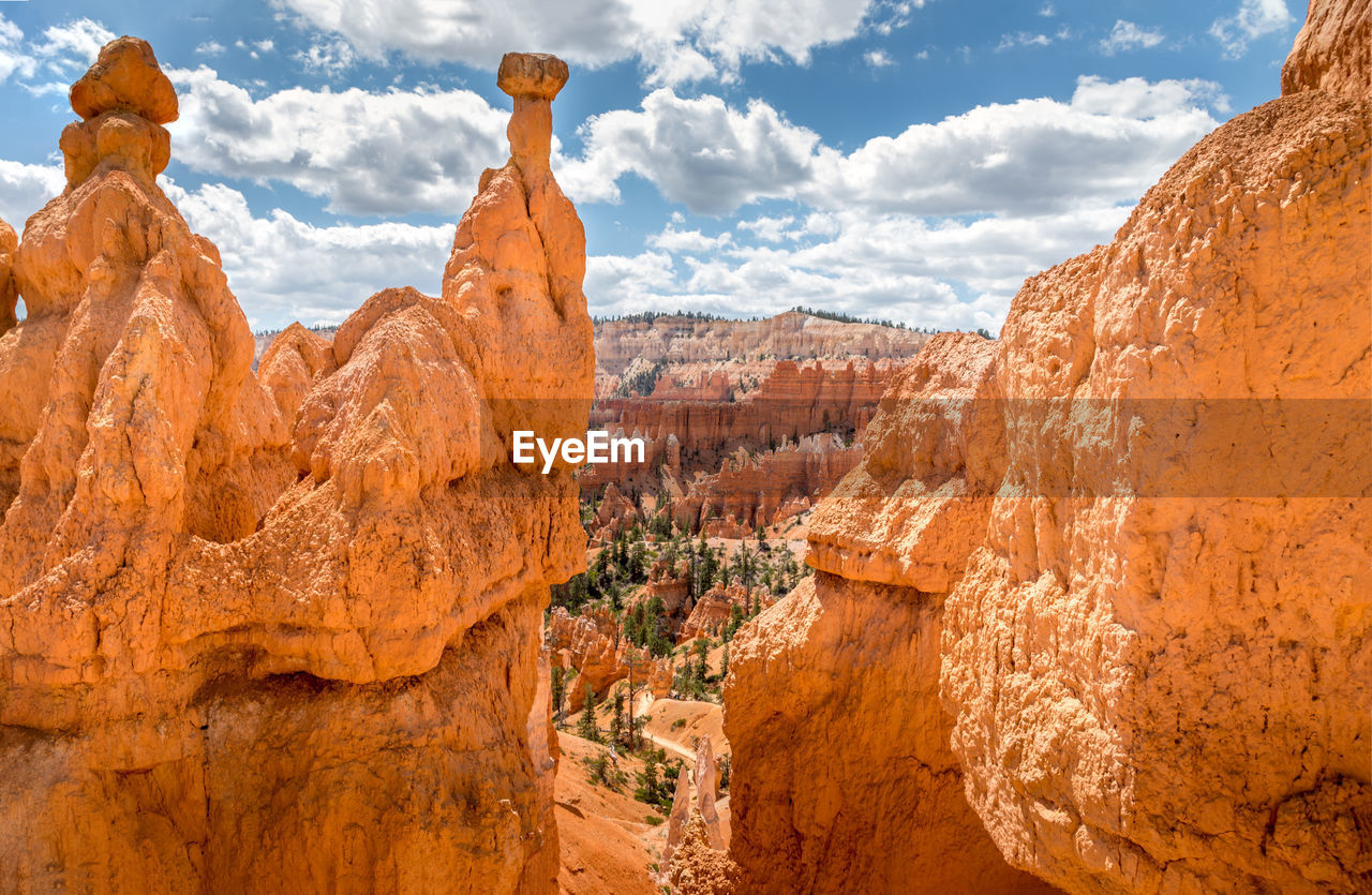 PANORAMIC VIEW OF ROCK FORMATIONS IN CANYON