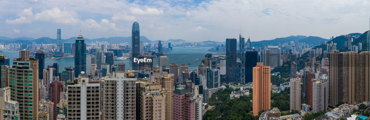 Aerial view of cityscape by bay