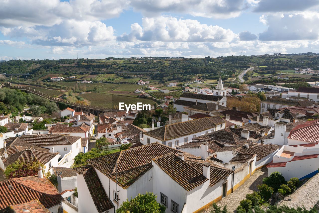 Obidos traditional houses and streets in portugal on a sunny day