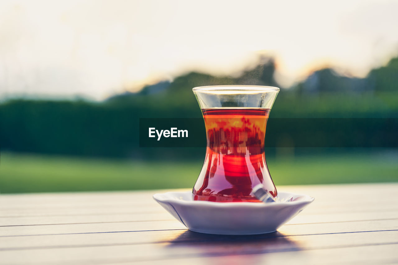 close-up of drink in glass on table