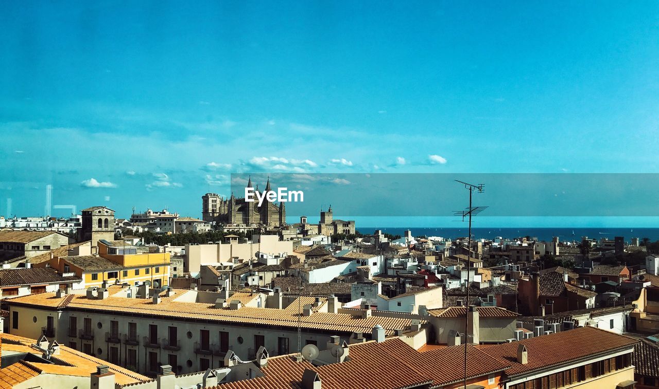 High angle view of cityscape against sky