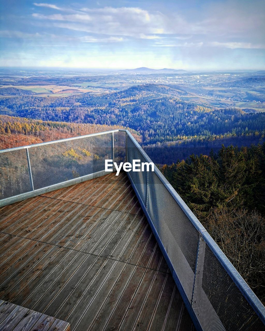 High angle view of railing against sky