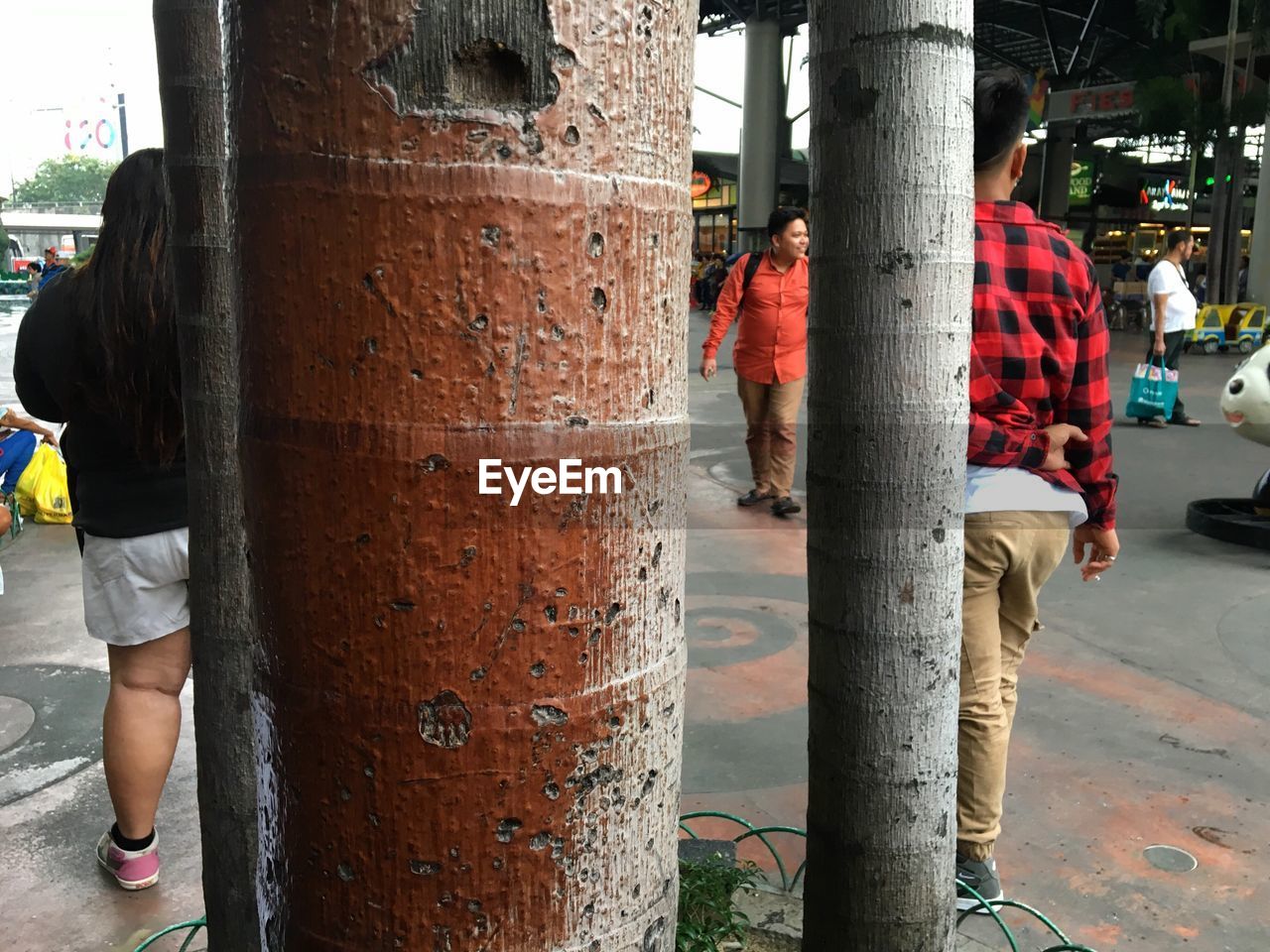 MIDSECTION OF MAN WITH UMBRELLA AGAINST TREES