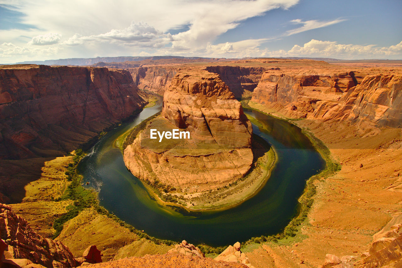 High angle view of river passing through landscape