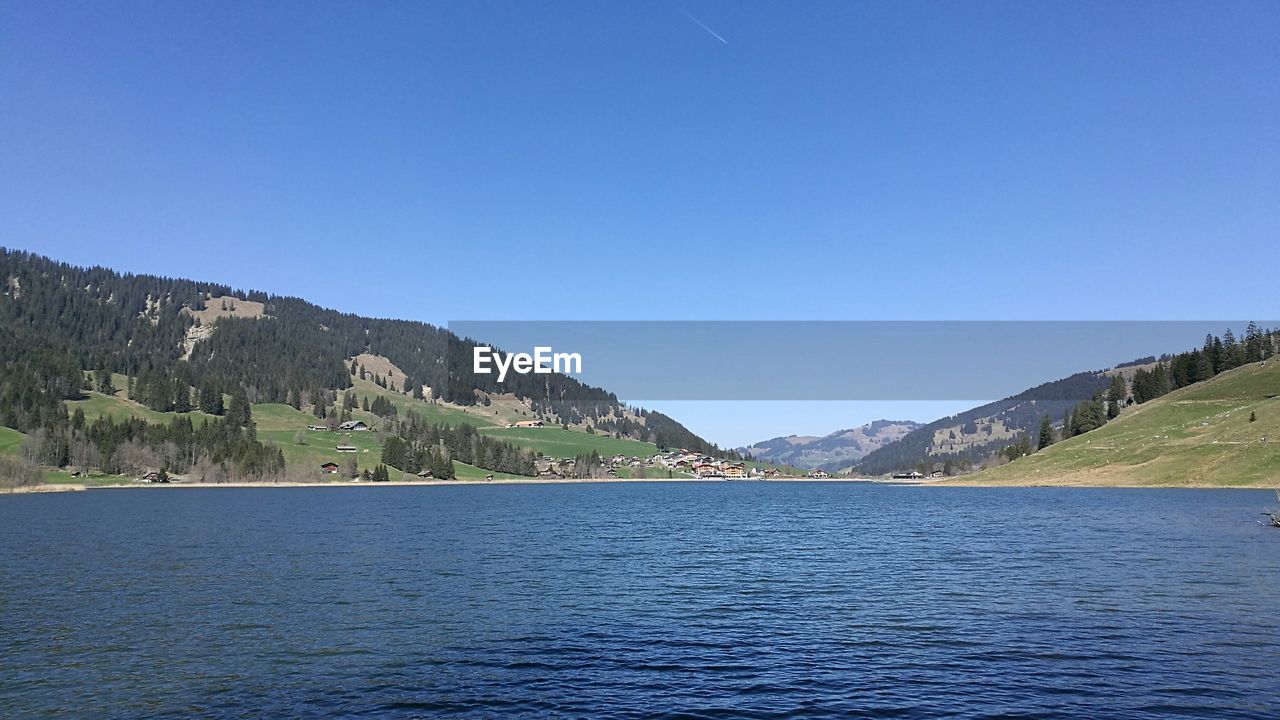 SCENIC VIEW OF LAKE AGAINST CLEAR SKY