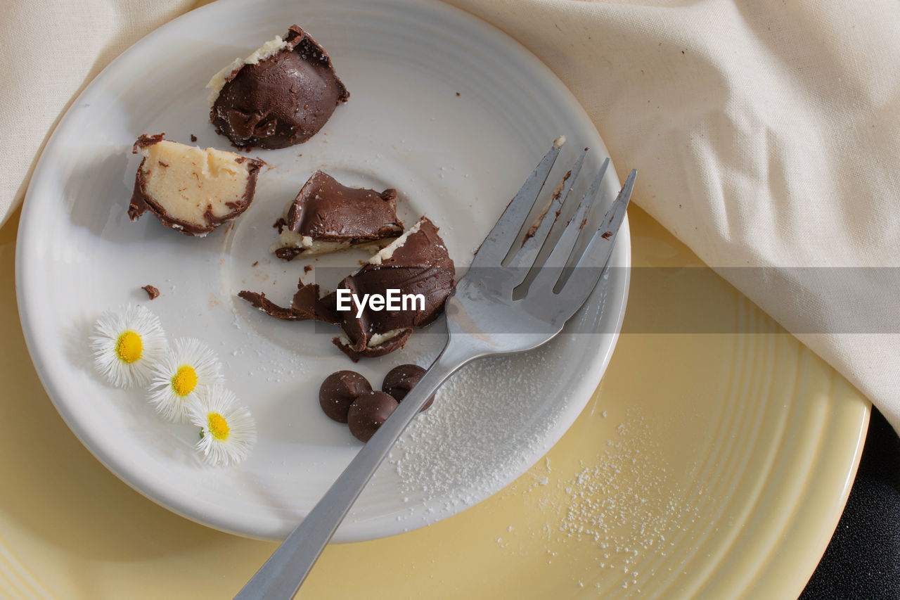 High angle view of dessert in plate