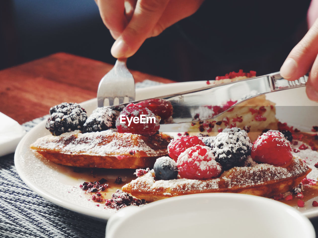 Close-up of waffles in plate