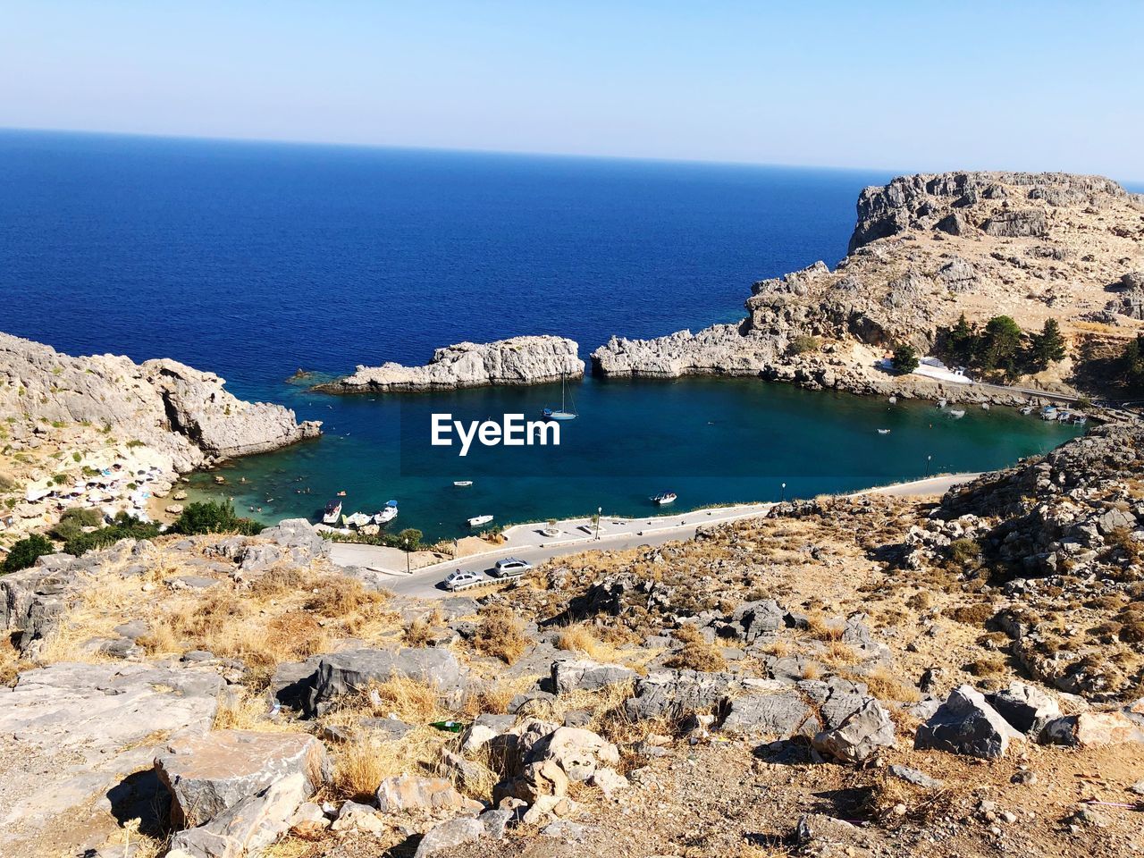 Scenic view of sea against clear sky