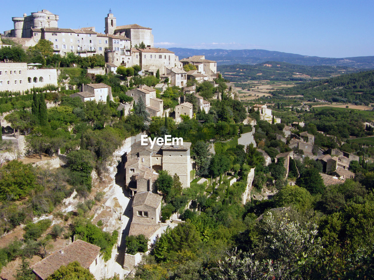 High angle view of houses and forts in town