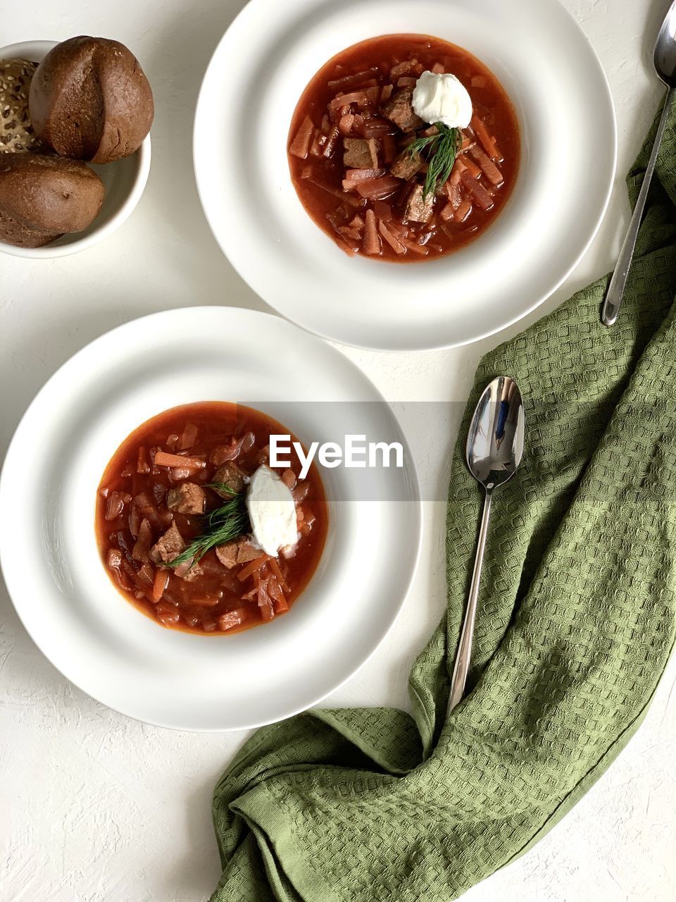 High angle view of meal served on table