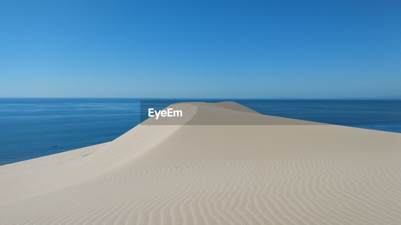 Scenic view of beach and sea against clear sky