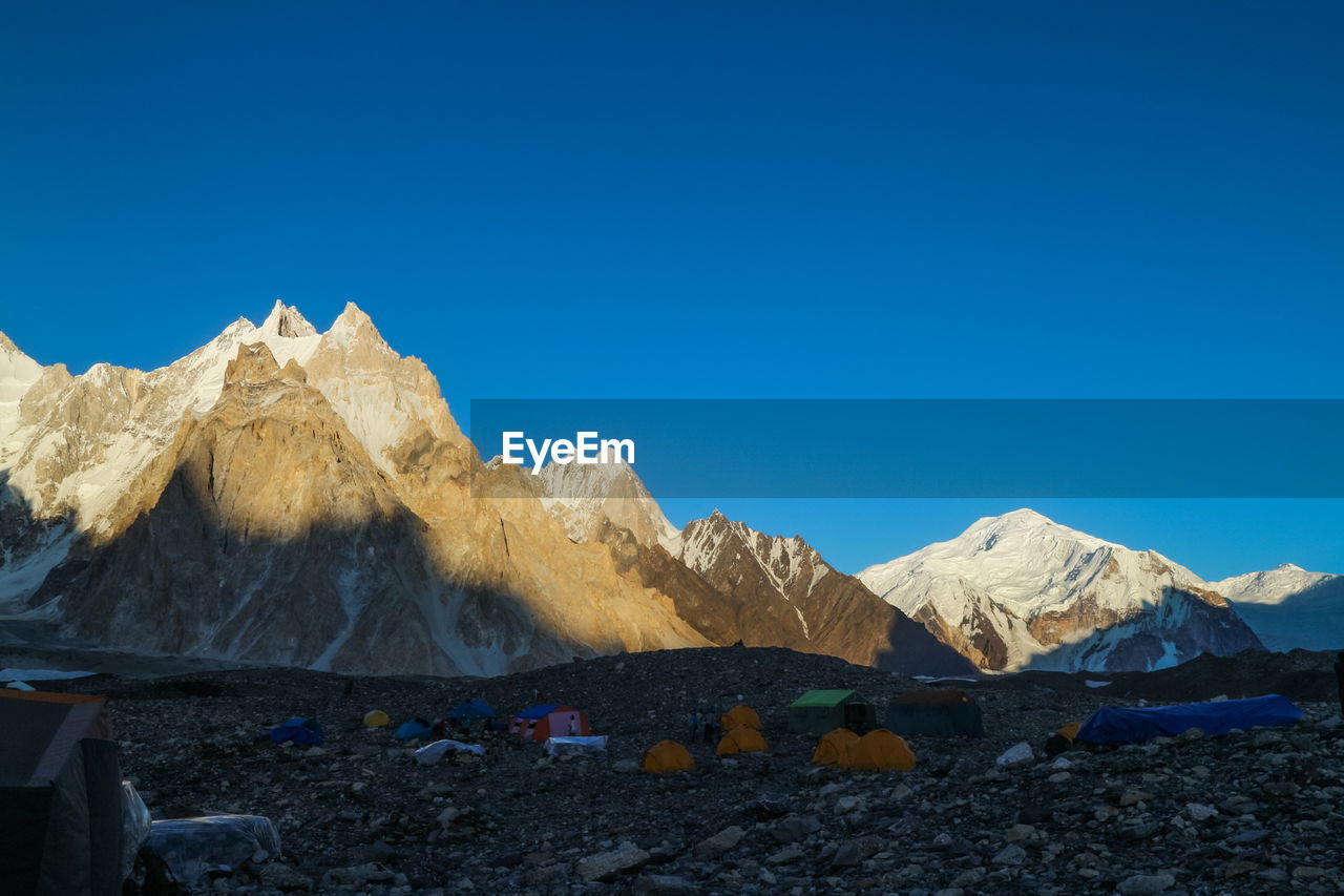 Camping tents at concordia camp, broadpeak mountain, k2 base camp, pakistan