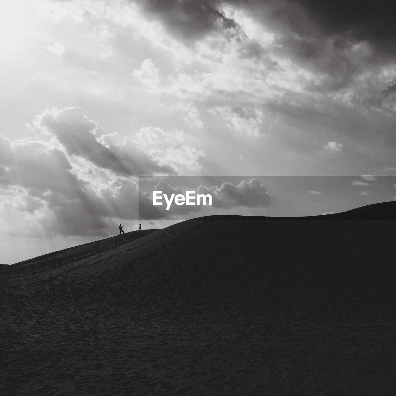 Silhouette of sand dunes in desert