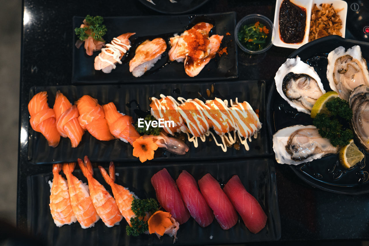 High angle view of sushi
