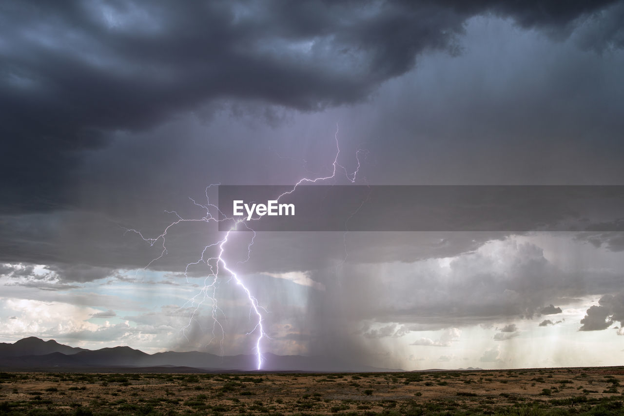 Lightning strikes from a monsoon storm over the chiricahua mountains near willcox, arizona.