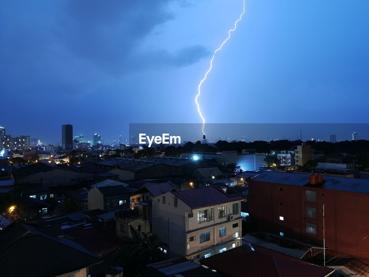 Lightning in sky at night