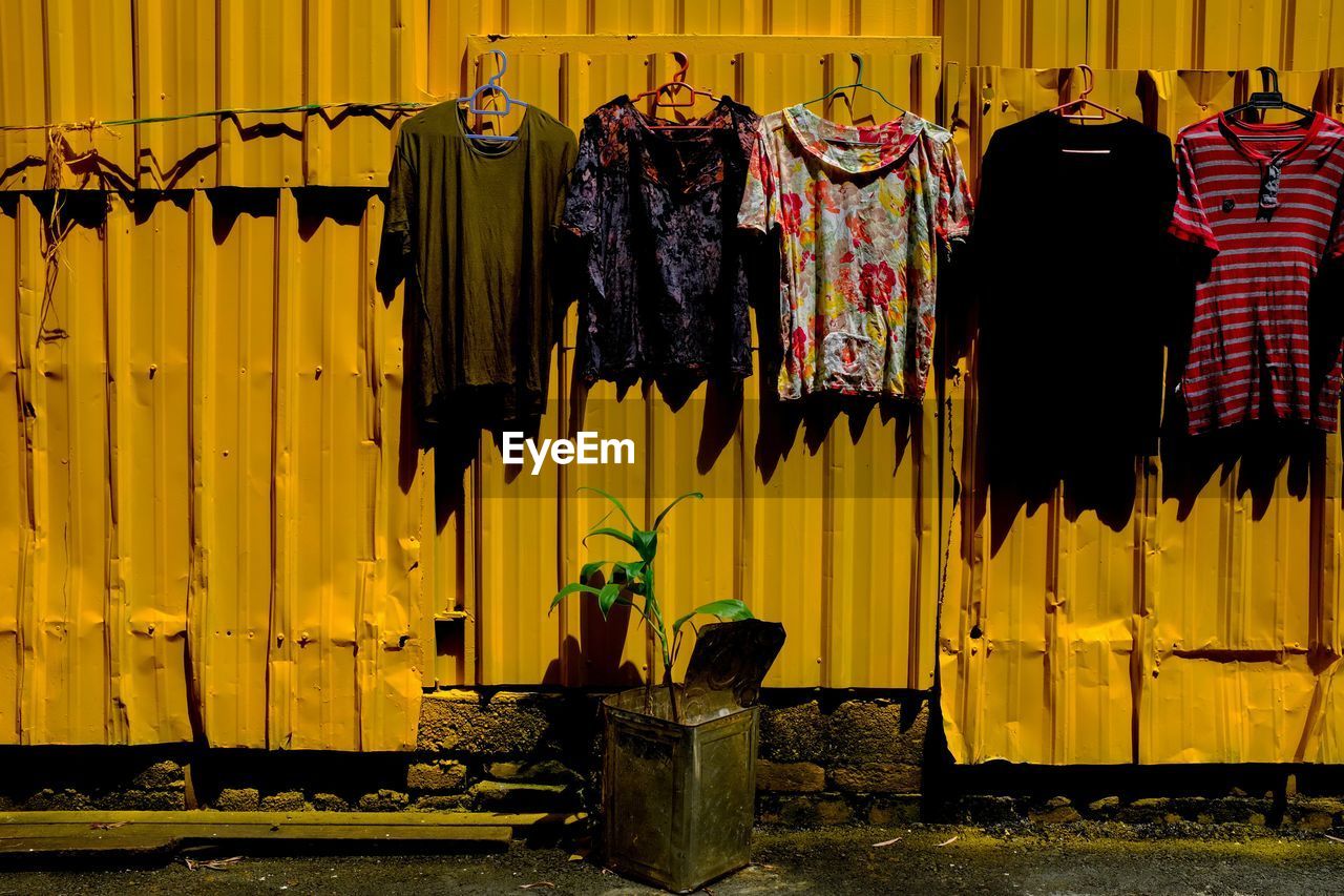 Clothes drying on display at store