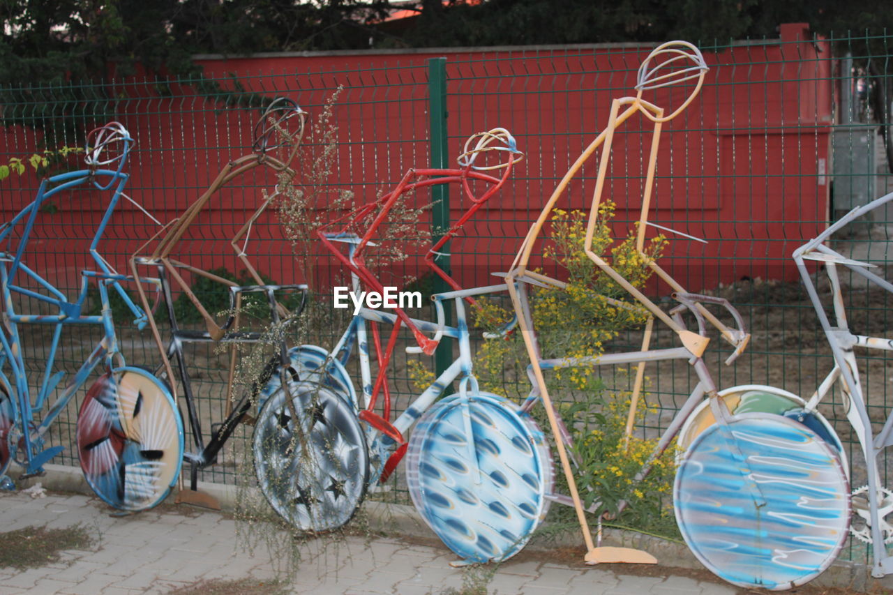 VIEW OF MULTI COLORED BICYCLES