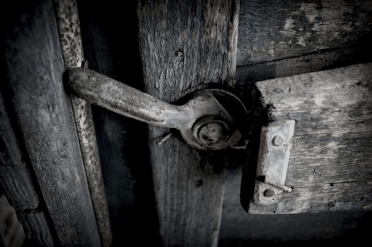 Close-up view of old doorknob