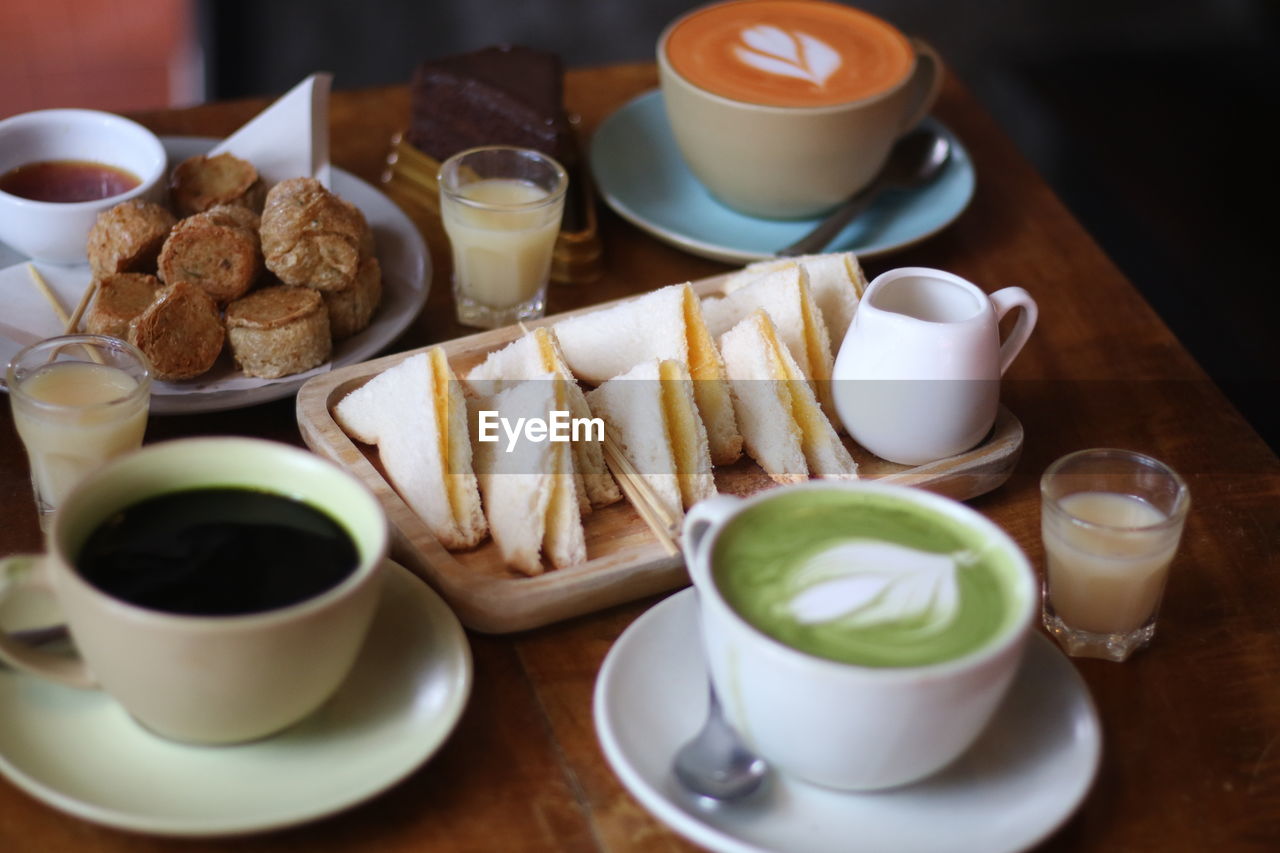 High angle view of breakfast on table